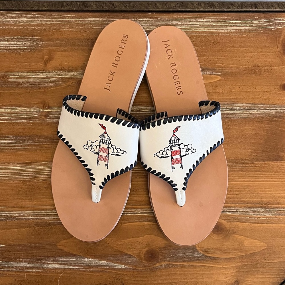 Jack Rogers Embroidered Lighthouse Boating Jacks Sandals 8.5 EUC